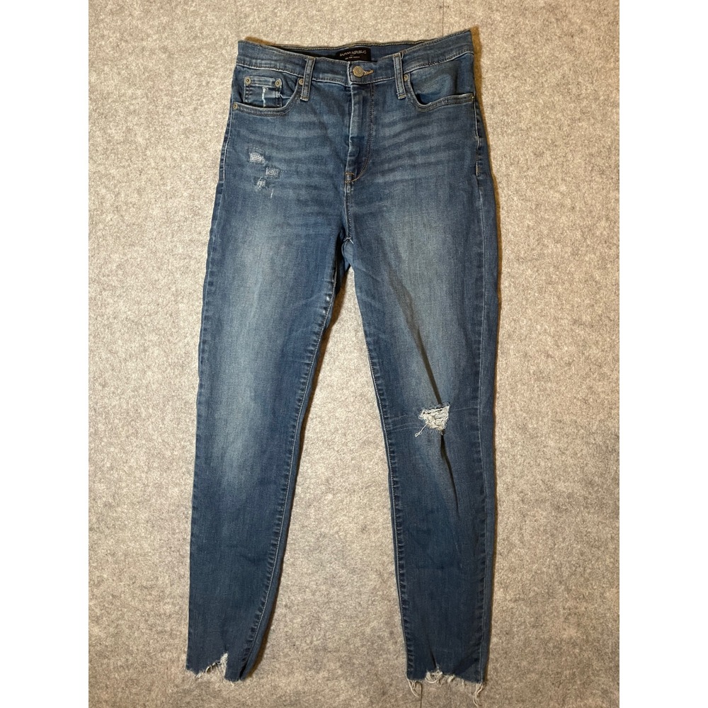 Banana Republic High Rise Skinny Jeans Distressed Frayed Hem Blue Denim 26/2